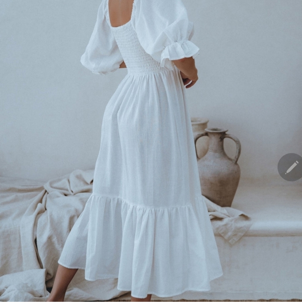 100 % linen summer dress white size S beach dress - Picture 3 of 8